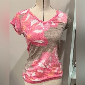 INC International Concepts Sequined Pink and Brown Floral Tee